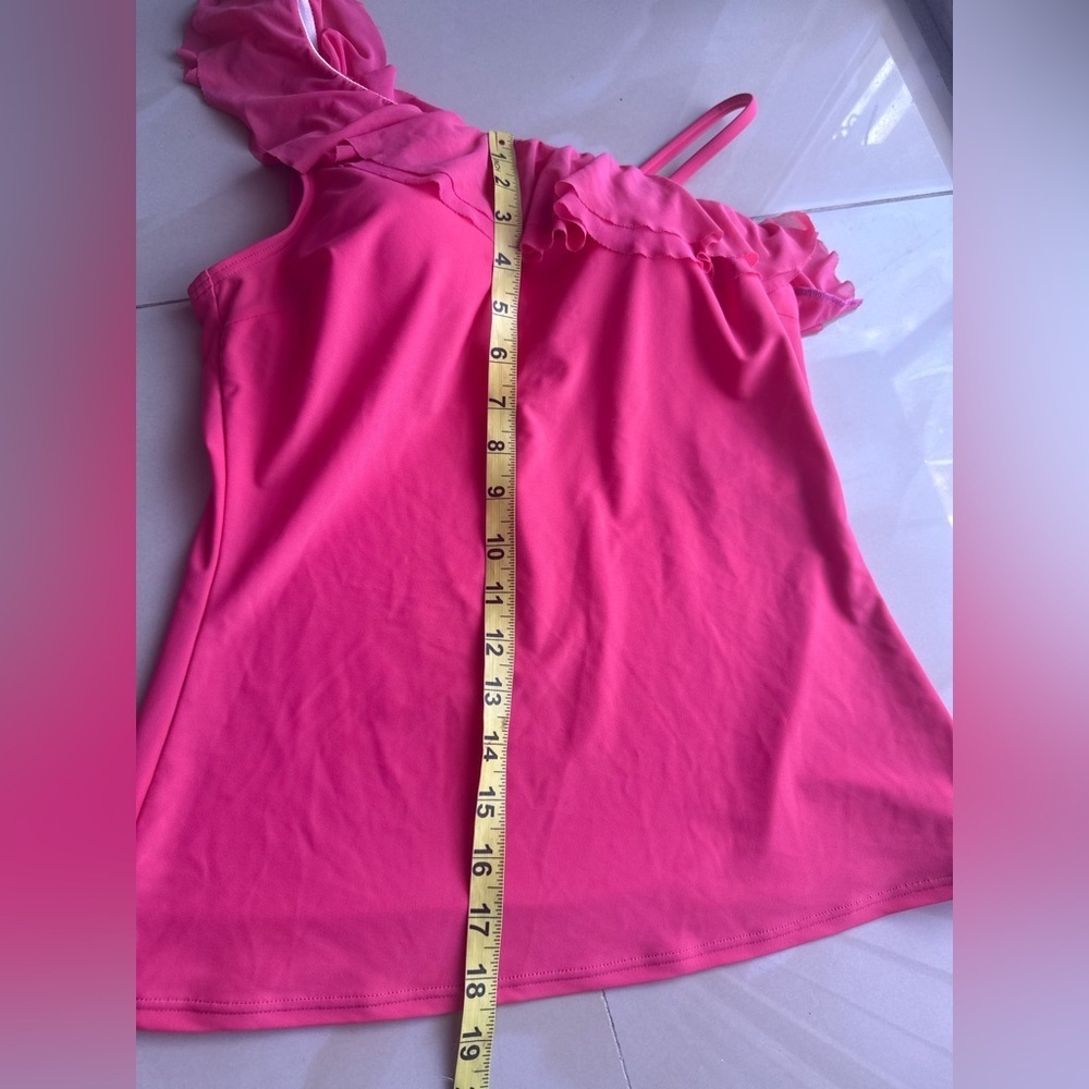 Be Creative swim top Women's Pink One-Shoulder Ruffle Top size 12 - Picture 11 of 16